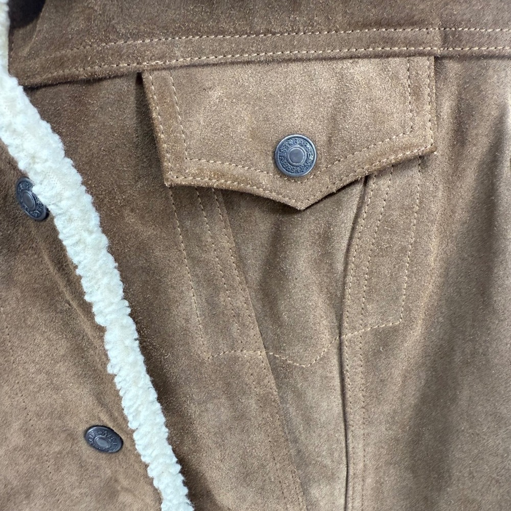 Vtg Y2K GAP Women Brown Suede Sherpa Lined Trucker Ranch Barn Jacket Size M - Picture 3 of 10